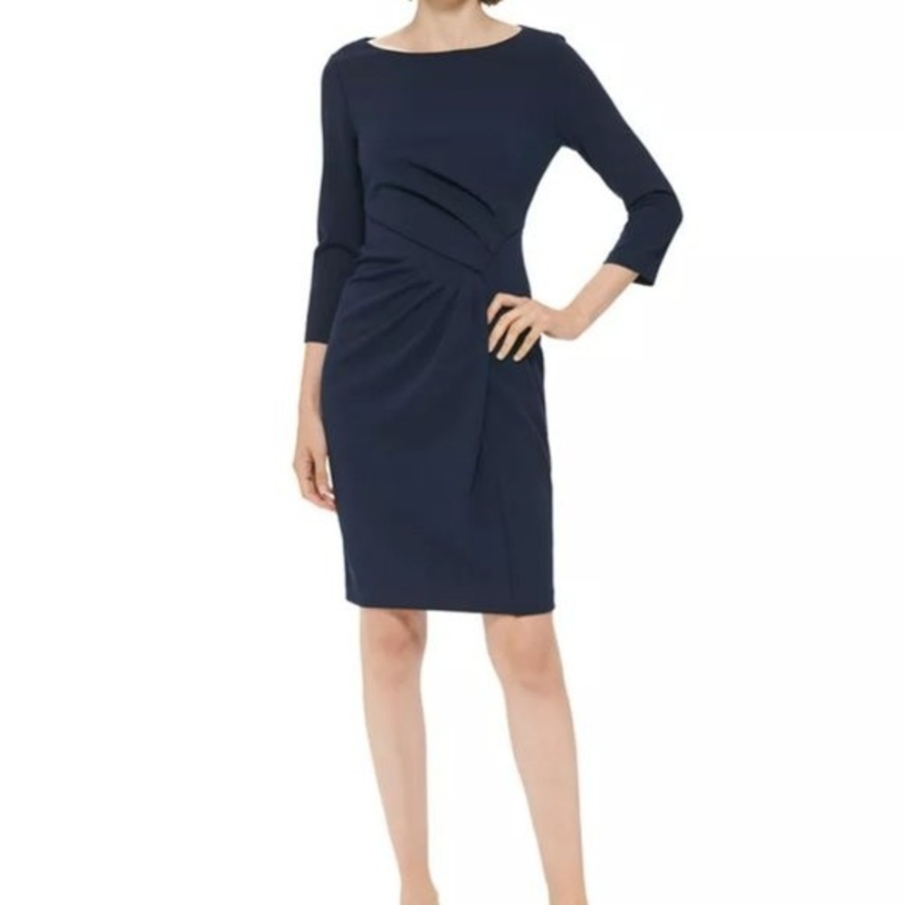 NWT Calvin Klein Black Knee Length Bodycon Sheath Dress 3/4 Sleeve, Plus Size 12